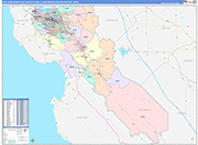 San Jose-Sunnyvale-Santa Clara Metro Area Wall Map Color Cast Style